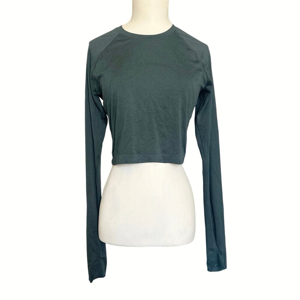 Lululemon Swiftly Tech Athletic Long Sleeve Crop Top Dark Green Size 8 *EUC